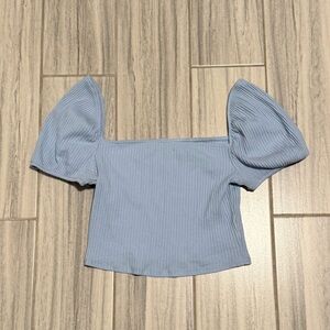 Elegant Blue Puff Sleeve Top